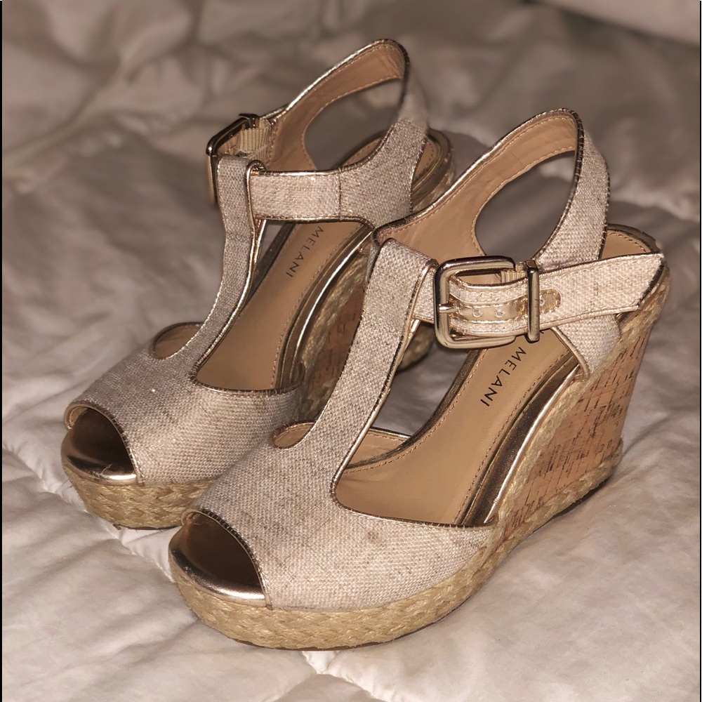 Champagne T Strap Wedges 🍾